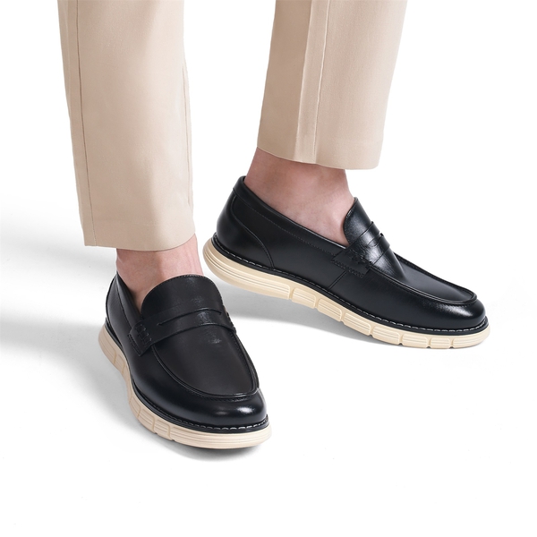Men's Slip-On PU Leather Penny Loafers - BLACK - 6